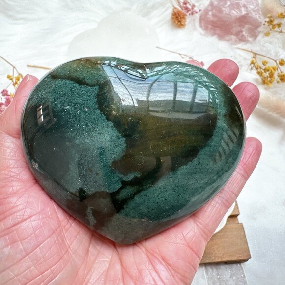 Beautiful Ocean Jasper Heart Carving - Picture 6 of 7